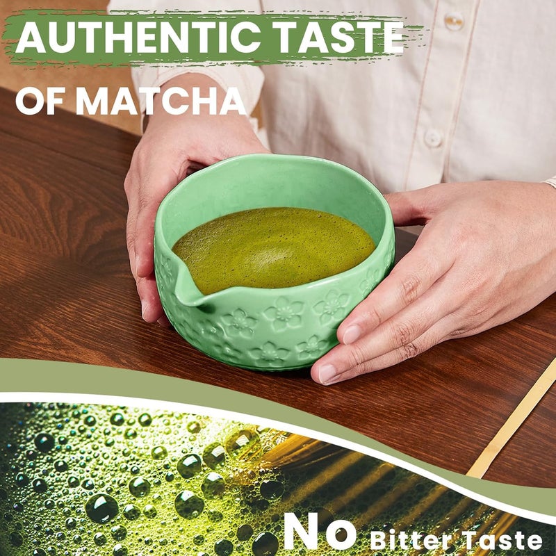 RANERANE Matcha Whisk Set, Sakura Cyan Ceramic Matcha Set Includes Matcha Bowl, Matcha Whisk (Chasen) and Holder, Sifter, Bamboo Scoop & Spoon - 6 Pcs Matcha Kit for Matcha Lovers - Image 5